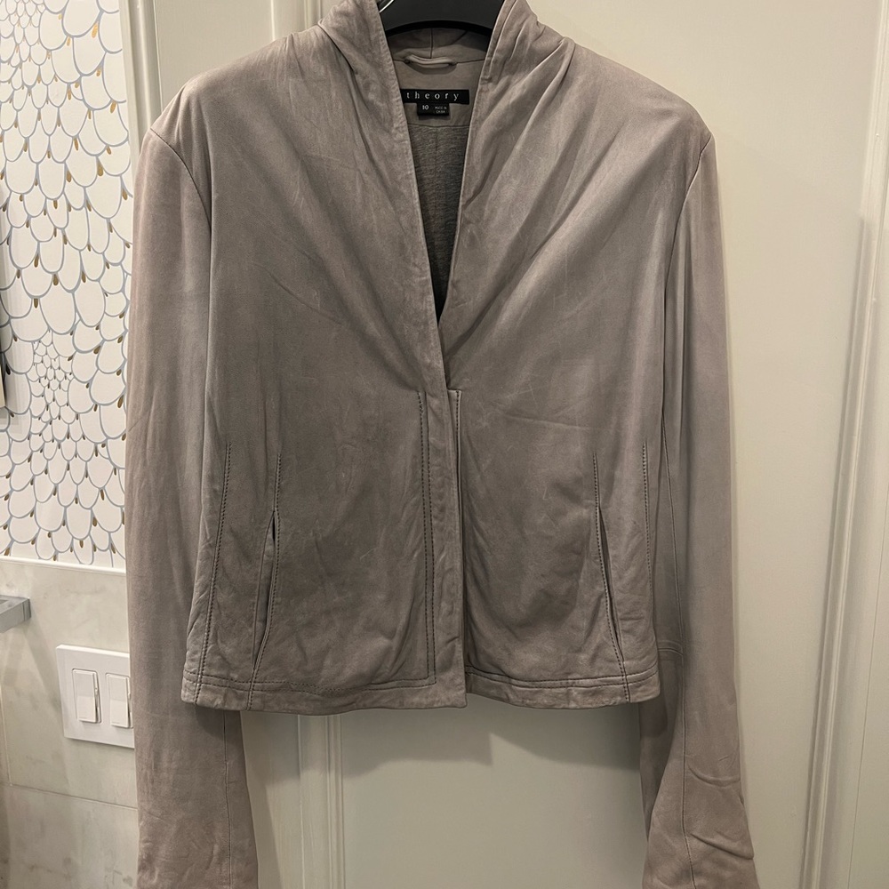 Theory Lavella Ford Gray Leather Jacket